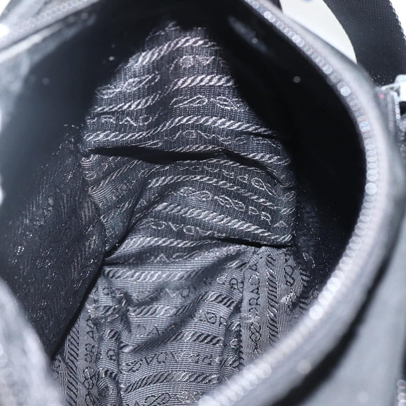 PRADA Chain Shoulder Bag Nylon Black Silver Auth 142007