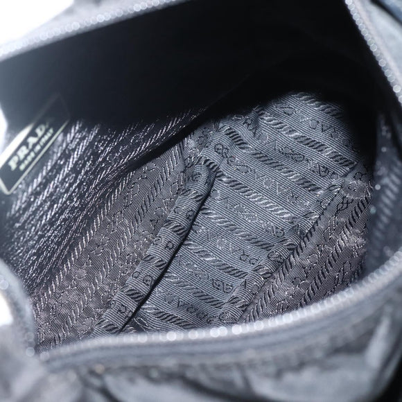 PRADA Chain Shoulder Bag Nylon Black Silver Auth 142007