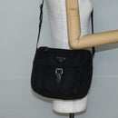 PRADA Chain Shoulder Bag Nylon Black Silver Auth 142007-26