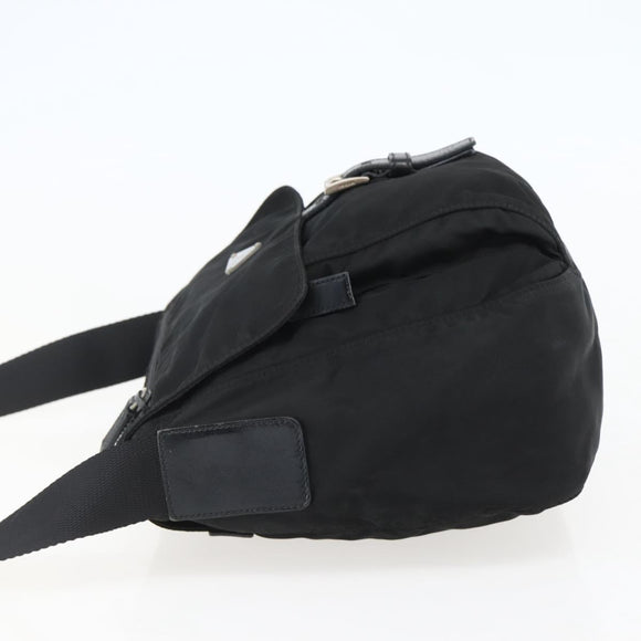 PRADA Chain Shoulder Bag Nylon Black Silver Auth 142007