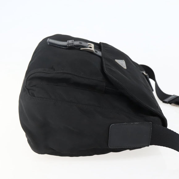 PRADA Chain Shoulder Bag Nylon Black Silver Auth 142007