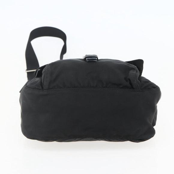 PRADA Chain Shoulder Bag Nylon Black Silver Auth 142007