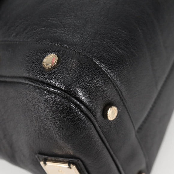 BVLGARI Shoulder Bag Leather Black Gold Auth 142010V