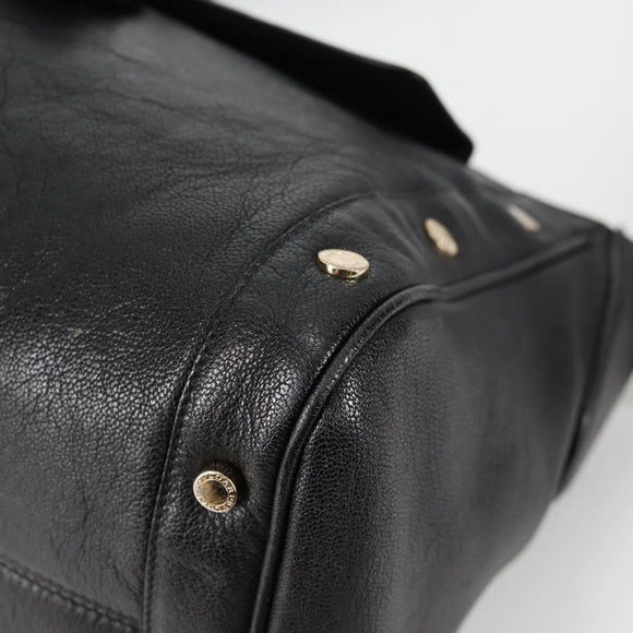 BVLGARI Shoulder Bag Leather Black Gold Auth 142010V