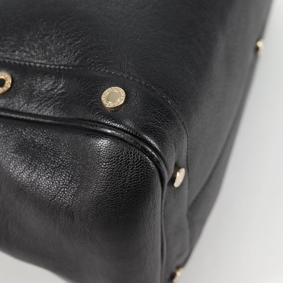 BVLGARI Shoulder Bag Leather Black Gold Auth 142010V