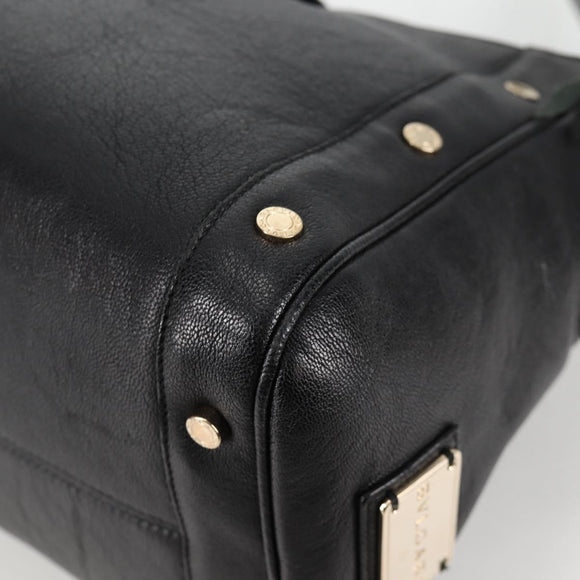 BVLGARI Shoulder Bag Leather Black Gold Auth 142010V
