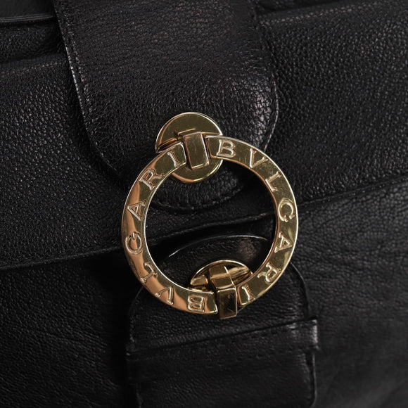 BVLGARI Shoulder Bag Leather Black Gold Auth 142010V