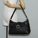 BVLGARI Shoulder Bag Leather Black Gold Auth 142010V-28