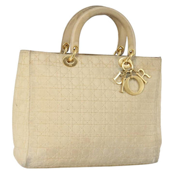 Christian Dior Canage Lady Dior Hand Bag Nylon Beige Gold Auth 142012