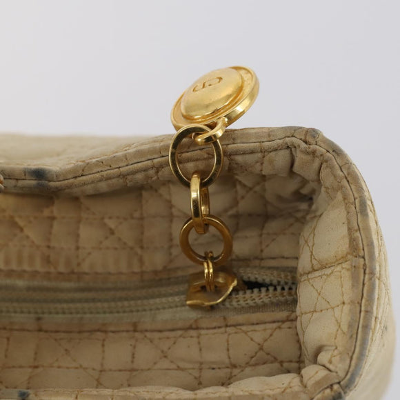 Christian Dior Canage Lady Dior Hand Bag Nylon Beige Gold Auth 142012