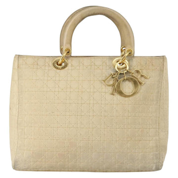 Christian Dior Canage Lady Dior Hand Bag Nylon Beige Gold Auth 142012 - 0