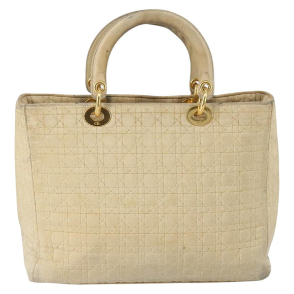 Christian Dior Canage Lady Dior Hand Bag Nylon Beige Gold Auth 142012
