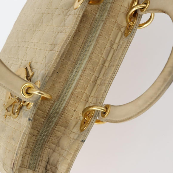 Christian Dior Canage Lady Dior Hand Bag Nylon Beige Gold Auth 142012