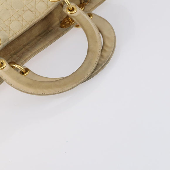 Christian Dior Canage Lady Dior Hand Bag Nylon Beige Gold Auth 142012