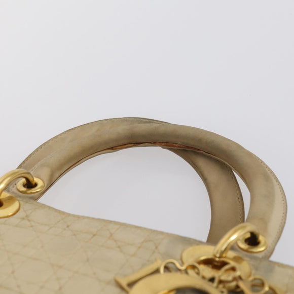 Christian Dior Canage Lady Dior Hand Bag Nylon Beige Gold Auth 142012