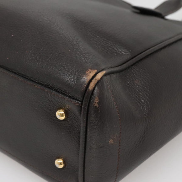 LOEWE Heritage Tote Bag Leather Dark Brown Gold Auth 142015