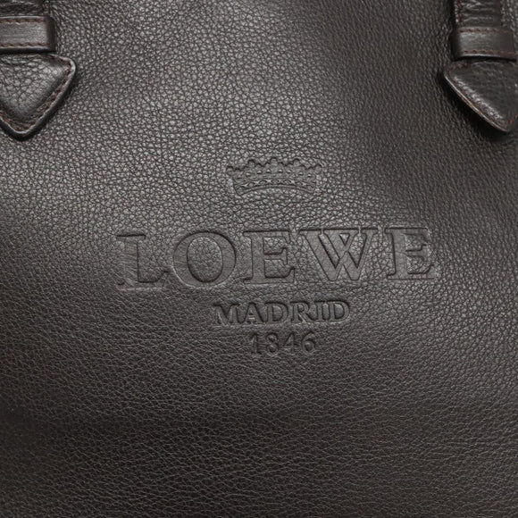 LOEWE Heritage Tote Bag Leather Dark Brown Gold Auth 142015