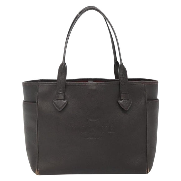 LOEWE Heritage Tote Bag Leather Dark Brown Gold Auth 142015