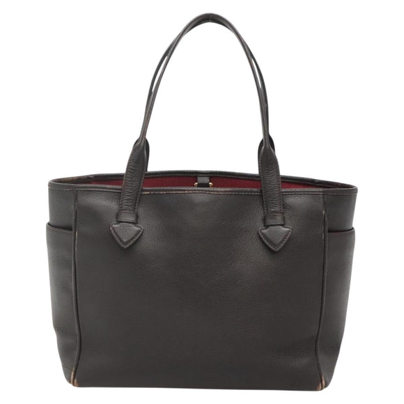 LOEWE Heritage Tote Bag Leather Dark Brown Gold Auth 142015