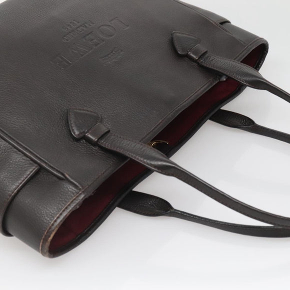 LOEWE Heritage Tote Bag Leather Dark Brown Gold Auth 142015