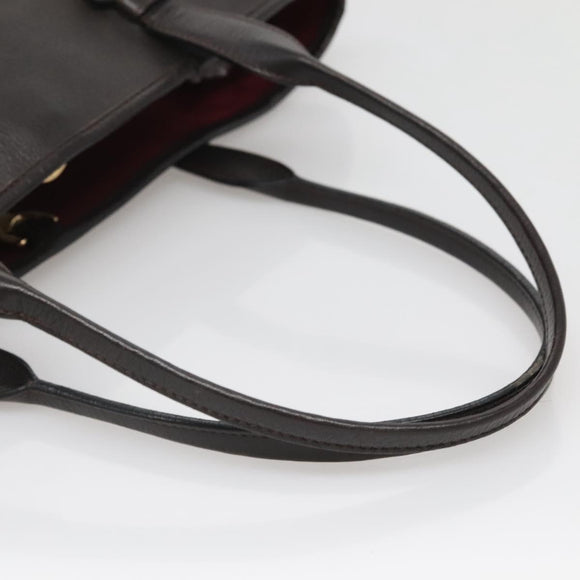 LOEWE Heritage Tote Bag Leather Dark Brown Gold Auth 142015