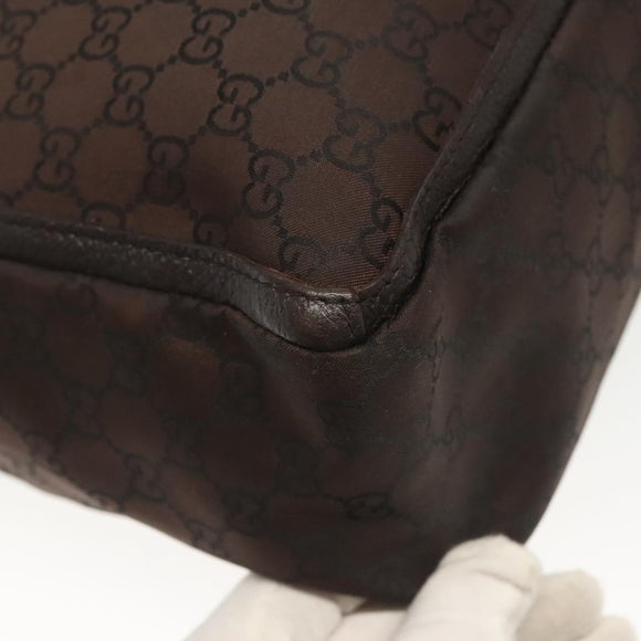 GUCCI GG Canvas Abbey Tote Bag Nylon Outlet Dark Brown Silver 268639 Auth 142024