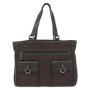 GUCCI GG Canvas Abbey Tote Bag Nylon Outlet Dark Brown Silver 268639 Auth 142024-2
