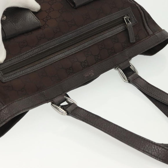 GUCCI GG Canvas Abbey Tote Bag Nylon Outlet Dark Brown Silver 268639 Auth 142024