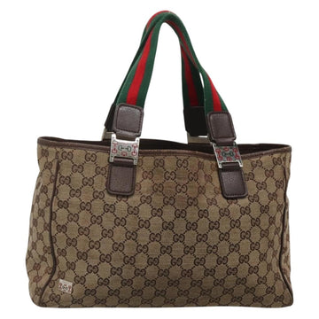 GUCCI GG Canvas Web Sherry Line Tote Bag Beige Silver 145758 Auth 142027