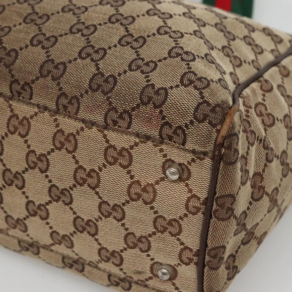 GUCCI GG Canvas Web Sherry Line Tote Bag Beige Silver 145758 Auth 142027