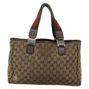 GUCCI GG Canvas Web Sherry Line Tote Bag Beige Silver 145758 Auth 142027-2