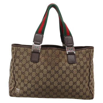 GUCCI GG Canvas Web Sherry Line Tote Bag Beige Silver 145758 Auth 142027 - 0
