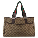 GUCCI GG Canvas Web Sherry Line Tote Bag Beige Silver 145758 Auth 142027-3