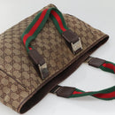 GUCCI GG Canvas Web Sherry Line Tote Bag Beige Silver 145758 Auth 142027-6