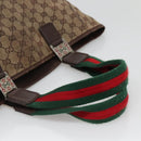 GUCCI GG Canvas Web Sherry Line Tote Bag Beige Silver 145758 Auth 142027-7