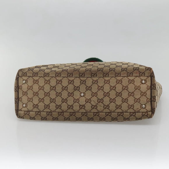 GUCCI GG Canvas Web Sherry Line Tote Bag Beige Silver 145758 Auth 142027