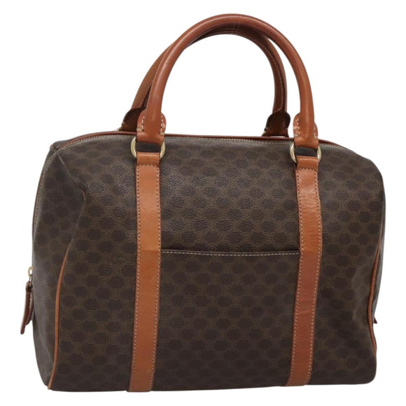 CELINE Macadam Canvas Hand Bag PVC Leather Brown Gold Auth 142031