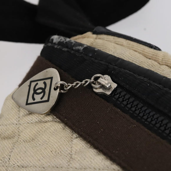 CHANEL Sports Matelasse Shoulder Bag Canvas White Silver CC Auth 142035