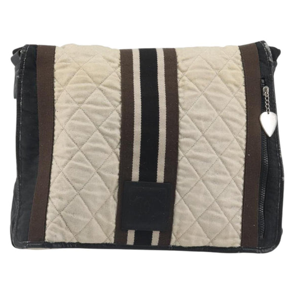 CHANEL Sports Matelasse Umhängetasche Canvas Weiß Silber CC Auth 142035