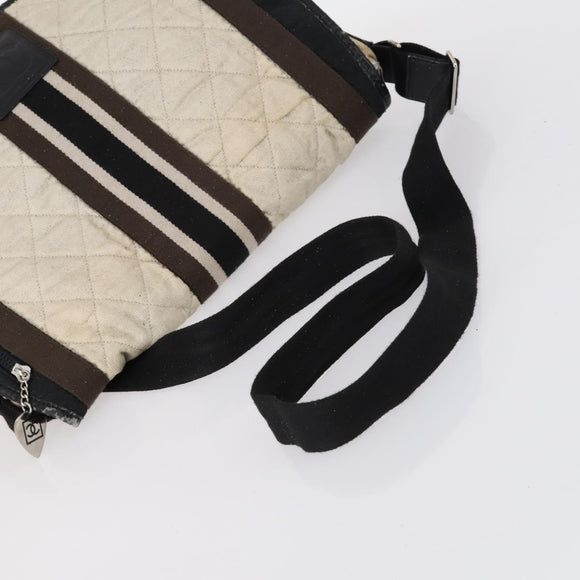 CHANEL Sports Matelasse Shoulder Bag Canvas White Silver CC Auth 142035