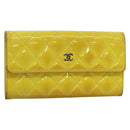 CHANEL Matelasse COCO Mark Long Wallet Patent leather Yellow CC Auth 142043-1