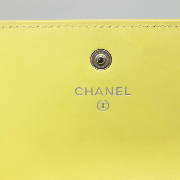 CHANEL Matelasse COCO Mark Long Wallet Patent leather Yellow CC Auth 142043