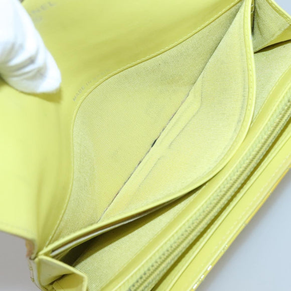 CHANEL Matelasse COCO Mark Long Wallet Patent leather Yellow CC Auth 142043