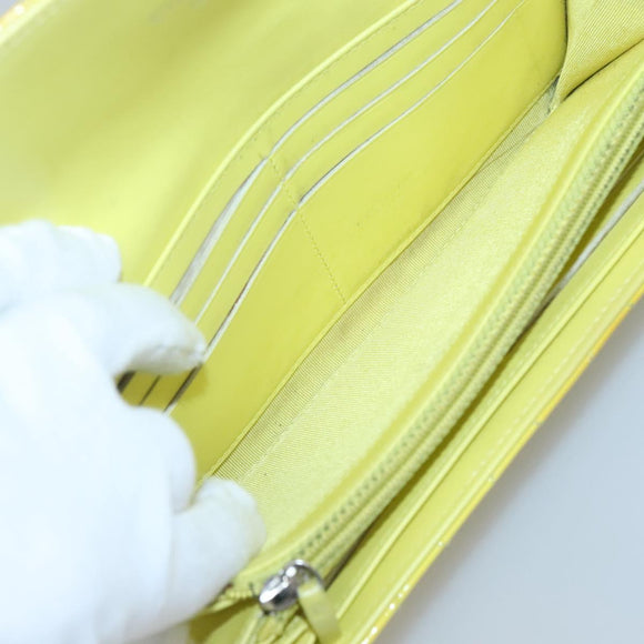 CHANEL Matelasse COCO Mark Long Wallet Patent leather Yellow CC Auth 142043