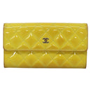 CHANEL Matelasse COCO Mark Long Wallet Patent leather Yellow CC Auth 142043-13