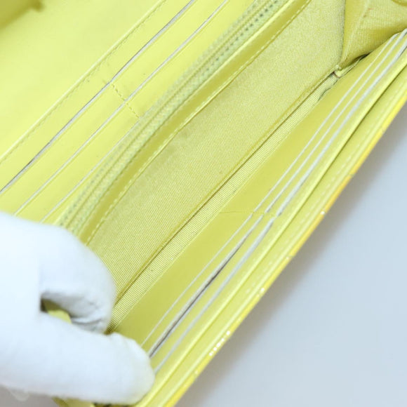 CHANEL Matelasse COCO Mark Long Wallet Patent leather Yellow CC Auth 142043