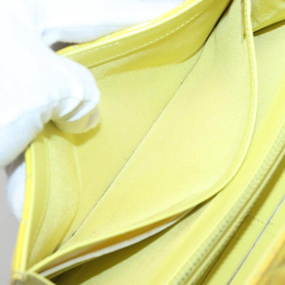 CHANEL Matelasse COCO Mark Long Wallet Patent leather Yellow CC Auth 142043