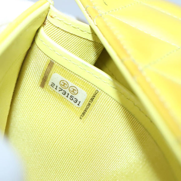 CHANEL Matelasse COCO Mark Long Wallet Patent leather Yellow CC Auth 142043