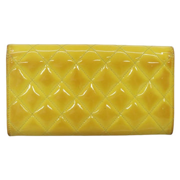 CHANEL Matelasse COCO Mark Long Wallet Patent leather Yellow CC Auth 142043 - 0