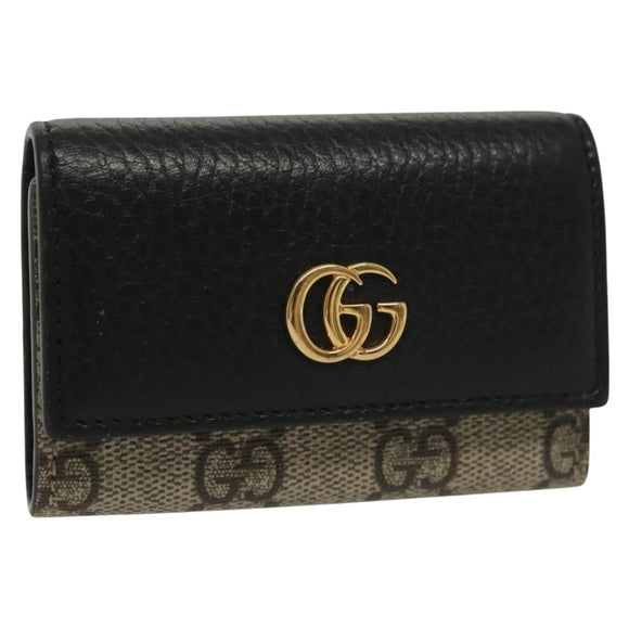 GUCCI GG Supreme GG Marmont Key Case PVC Beige Black 456118 0416 Auth 142046